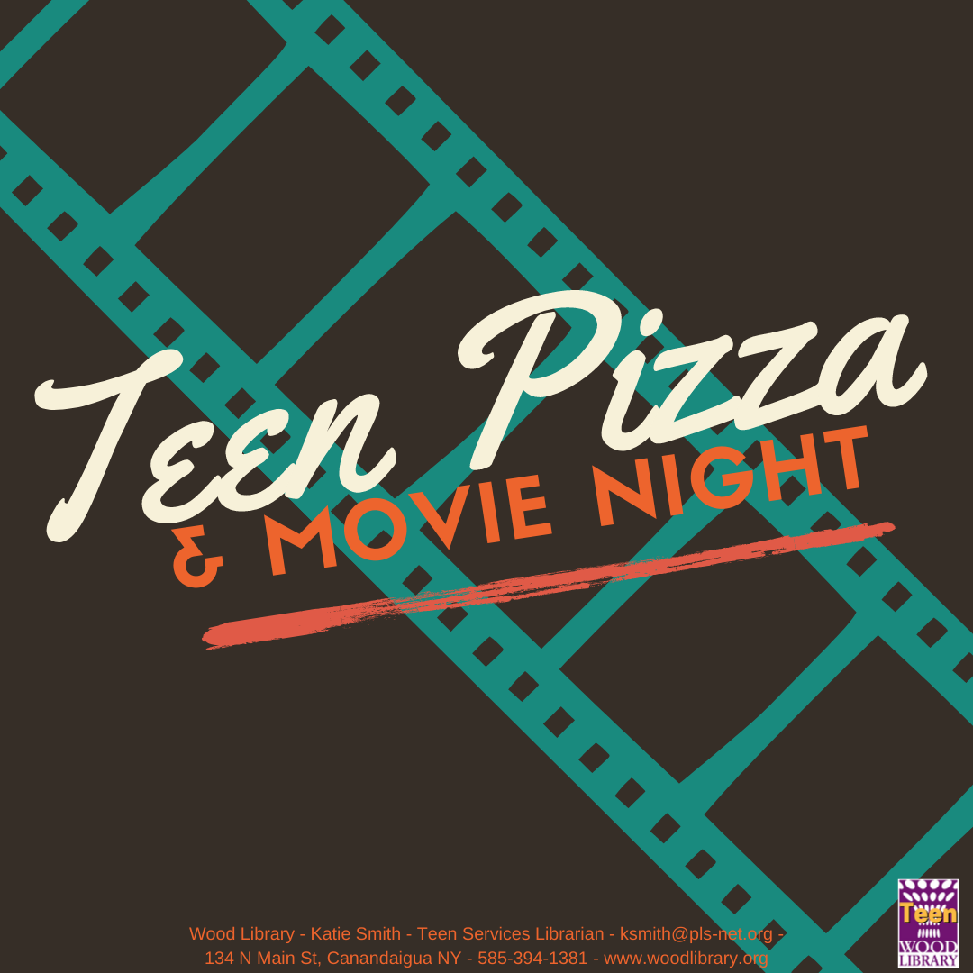 teen pizza and movie night laid over a film strip