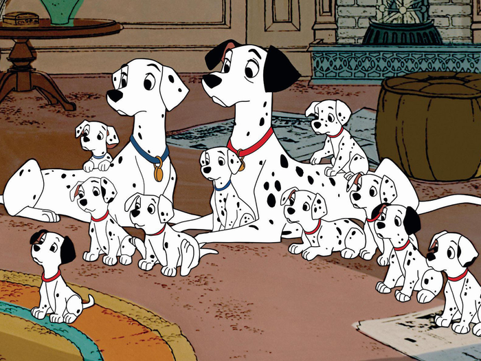 A family of Dalmatians: parents Pongo and Perdita along with their puppies