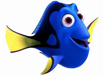 Dory is a wide-eyed, blue tang fish