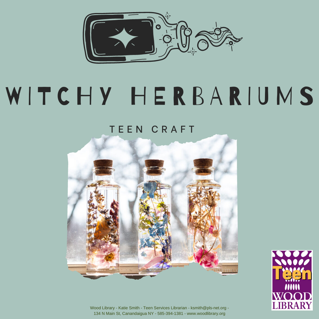 witchy herbariums teen craft with a photo of jars with dried flowers in them.