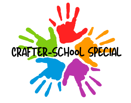 The words "Crafter-School Special" are on top of 5 colorful handprints