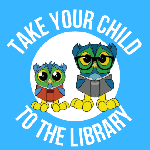 young and adult owls holding books