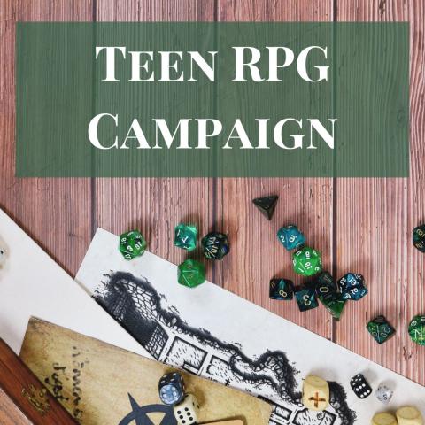 Teen RPG Campaign with a background of dice and papers
