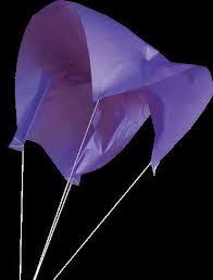 A purple plastic bag is turned into a parachute.